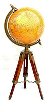 Antique Brass World Map Nautical Table Globe Ornament with Wooden Tripod Stand
