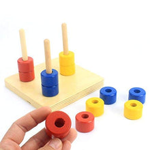 Load image into Gallery viewer, Danni Montessori Baby Math Wood Toys Three Colors Vertical Rings Colorful Calculate Circle Rounds Colorful Cylinder Socket Color Learn
