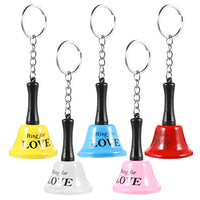 BESTOYARD 5 pcs Metal Hand Bell with Keychain Christmas Jingle Bells with Love Pattern Mini Hand Bell Pendant Shaker Rattle Toy Children Musical Toys for Holiday Party Favors (Multi Color)