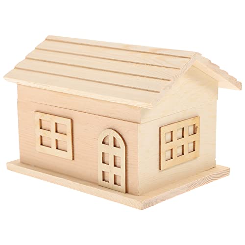 TOYANDONA Wooden House Piggy Bank Retro House Shaped Money Saving Pot Container Creative Wood Coin Bank Kids Birthday Gift Toy(Without Lock)
