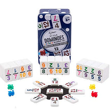 Load image into Gallery viewer, Regal Games - Double 12 Dominoes - Colored Numbers Set - Mexican Train Game Set with Hub, 91 Numbered Domino Tiles, 4 Trains, and Collector&#39;s Tin - Ideal for 2-4 Players Ages 8 for Kids and Adults
