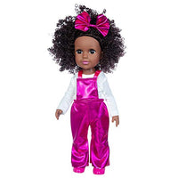 K.T. Fancy 14.5 Inch Black Baby Girl Doll and Clothes Set African Washable Realistic Silicone Girl Dolls with Cute Overalls Clothes and Shoes-Best Gift for Kids Girls
