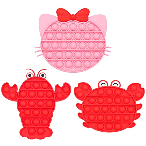ONEST 3 Pieces Silicone Push Pops Bubbles Fidget Sensory Toy Funny Pops Fidget Toy Autism Special Needs Stress Reliever Toy (Cat Crab Lobster)