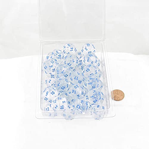 Icicle Borealis Dice Luminary with Light Blue Numbers D20 Aprox 16mm (5/8in) Pack of 50 Wondertrail