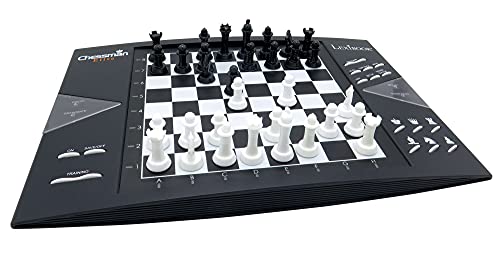 Chessman Elite Interactive Electronic Chess Game +, 64 Levels of Difficulty, LEDs, Family Child Board Game, Black / White, CG1300US