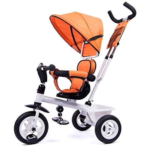 WALJX Child Outdoor Tricycles 1-6 Years Old Girls Boys 4 in 1 with Push Handle Tricycles Kids' Sun Shade Trike,Orange
