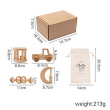 Load image into Gallery viewer, Wooden Baby Toys Montessori Toys Set Wooden Rattles Grasping Toys Wood Ring 4pcs,Pick-up Truck Toy Set
