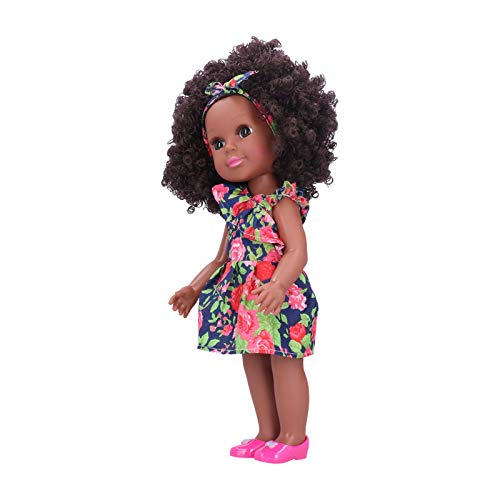 Comfortable African Black Girl Doll,(Q14-155 Blue bottom red flower diagonal skirt)
