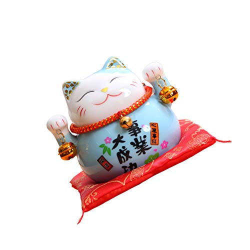 IMIKEYA Anime Piggy Bank Ceramic Maneki Neko Lucky Cat Coin Bank Animal Money Bank Money Holder Saving Pot for Girls Boys Birthday Party Favors Blue Cat Bank