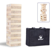 54 Piece Wood Block Stack Tumble Tower Toppling Blocks Game-Great for Game Nights for Kids Adults Family -Storage Bag Included