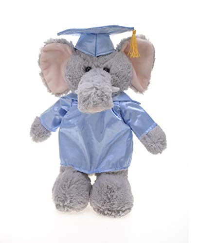 Plushland Elephant Plush Stuffed Animal Toys Present Gifts for Graduation Day, Personalized Text, Name or Your School Logo on Gown, Best for Any Grad School Kids 12 Inches(Powder Blue Cap and Gown)