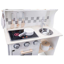 Load image into Gallery viewer, New Classic Toys 11068 Wooden Pretend Toy Kitchen for Kids with Role Play Bon Appetit Electric Cooking Included Accesoires Makes Sound, Modern White
