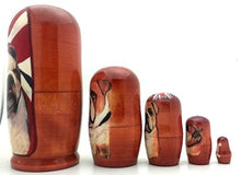 Load image into Gallery viewer, English Bulldog nesting dolls Russian Hand Carved Hand Painted 5 piece matryoshka Set / 4&quot;H
