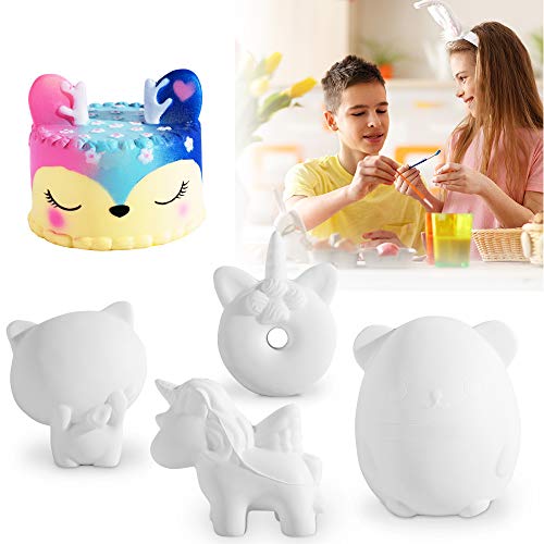 Squishies Toys for Kids, Paint Your Own Squishies - 3D Blank Arts and Crafts Gift for 3 4 5 6+ Years Old Boys Girls, Stress Relief Toys for Kid Adult, Kawaii DIY Animal Squishy Toys(5 Pcs)