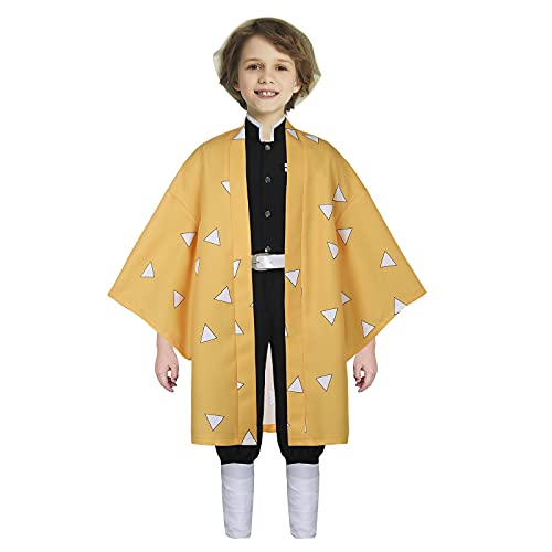 Agatsuma Zenitsu Cosplay Costume for Kids Anime Role Play Kimono Outfit Uniform Costume Set