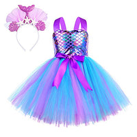G.C Sequin Mermaid Dress for Girls Tutu Halloween Costume Outfit Fancy Birthday Cosplay Party Dress up