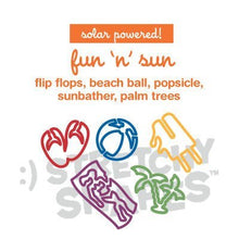 Load image into Gallery viewer, Stretchy Shapes Silly Bands, Animal Bands 20 Band Pack, Fun in The Sun Flip Flops, Beach Ball, Popsicle, Sunbather, Palm Trees Solar Powered Wear em in the Sun and Watch the Colors Change
