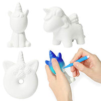 MALLMALL6 3Pcs DIY Slow Rising Unicorn Novelty Squeeze Kit Blank Art Crafts Kits for Kids White Set to Paint with 12 Colored Pen Sweet Creamy Scented Kawaii Soft Stress Relief Toys