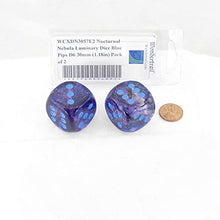 Load image into Gallery viewer, Nocturnal Nebula Luminary Dice with Blue Pips D6 30mm (1.18in) Pack of 2 Wondertrail
