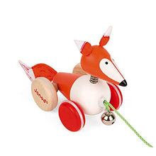 Load image into Gallery viewer, Janod Zigolos Pull Along Fox Early Learning and Motor Skills Toy with Wobbly Non-Skid Wheels and Bell Made of FSC Certified Beech and Cherry Wood for Ages 12 Months+
