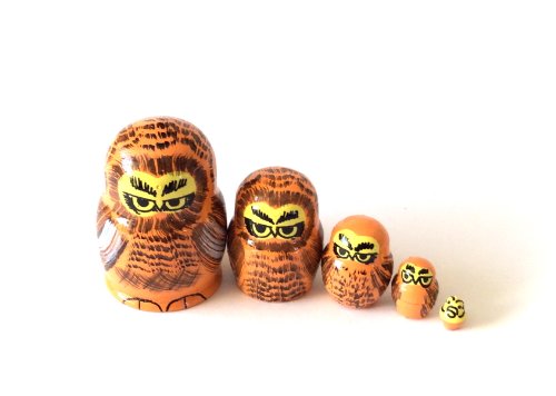 OWL MINI nesting dolls Russian Hand Carved Hand Painted 5 piece matryoshka Set by BuyRussianGifts
