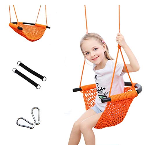 Fall Kids Swing Seat, Adjustable Swing Chair, Hand-Woven Swing Seat for Children, for Outdoor Garden Lawn Yard (Color : Orange)