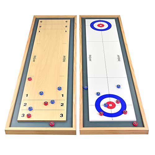 GoSports Shuffleboard and Curling 2 in 1 Table Top Board Game with 8 Rollers - Great for Family Fun (SHFL-01)