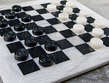 Load image into Gallery viewer, RADICALn Checkers Board Game 15 Inches White and Black Handmade Marble Tournament Checker Set - Draughts Board Games
