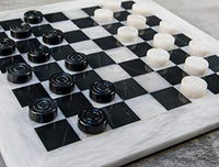 RADICALn Checkers Board Game 15 Inches White and Black Handmade Marble Tournament Checker Set - Draughts Board Games