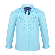 Load image into Gallery viewer, Yeahdor Kids Girls Preppy Style School Uniform Choir Shirts Blouse Birthday Turn-Down Collar Bowtie Tops Dailywear Sky_Blue 5
