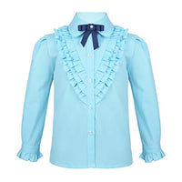 Yeahdor Kids Girls Preppy Style School Uniform Choir Shirts Blouse Birthday Turn-Down Collar Bowtie Tops Dailywear Sky_Blue 5