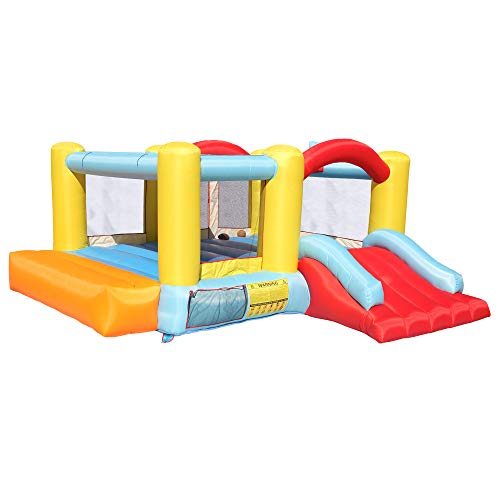 Inflatable Water Slide Pool Bounce House,Bounce House Inflatable Jumping Castle a Basketball Hoop with Ball and a Slide Kids Splash Pool Water Slide Jumper Castle for Summer Party