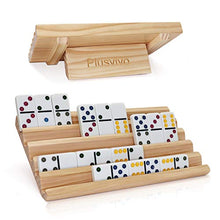 Load image into Gallery viewer, Domino Racks Set of 2, Plusvivo Wooden Domino Trays Holders Organizer for Mexican Train and Other Dominoes Games 10 x 5.5 x 0.79 Inches - Dominoes NOT Included
