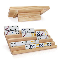 Domino Racks Set of 2, Plusvivo Wooden Domino Trays Holders Organizer for Mexican Train and Other Dominoes Games 10 x 5.5 x 0.79 Inches - Dominoes NOT Included