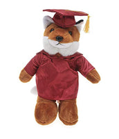Plushland Fox Plush Stuffed Animal Toys Present Gifts for Graduation Day, Personalized Text, Name or Your School Logo on Gown, Best for Any Grad School Kids 12 Inches(Red Cap and Gown)