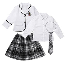 Load image into Gallery viewer, JEEYJOO Girls Anime Cosplay Costume School Uniform Outfits Long Sleeve Jacket Shirt Tie Skirt Set White 4-5
