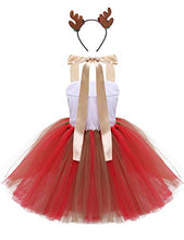 Load image into Gallery viewer, inlzdz Kids Girls Sleeveless Shiny Sequins Cartoon Elk Applique Mesh Tutu Dress with Hair Hoop Set for Christmas Red&amp;Brown 6-7
