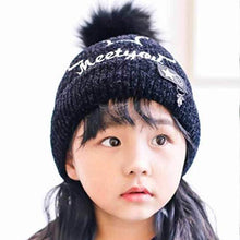 Load image into Gallery viewer, Kids Winter Knitted Faux Fur Pom Hat Toddler Good Boys and Girls Beanie Hat (Age 3~10) Beige
