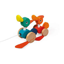 Load image into Gallery viewer, Janod Zigolos Pull Along Duck Family Early Learning and Motor Skills Toy with Flapping Feet Made of FSC Certified Beech and Cherry Wood for Ages 12 Months+
