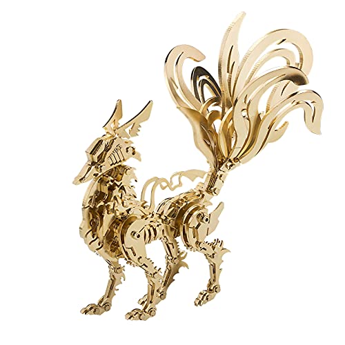 XSHION 3D Metal Puzzle Fox Model, DIY Assembly Nine-Tailed Fox Mechanical Animal Model Stainless Steel Building Kit Jigsaw Puzzle Brain Teaser, Desk Ornament, (679120INXKOE415)