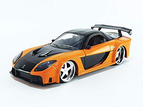 Han's Mazda RX-7 Orange and Black Fast & Furious Movie 1/24 Diecast Model Car by Jada 30732