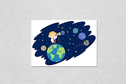 KwikMedia Illustration of a Kid Boy Using a Telescope on Top of The World Looking at The Planets and Stars in The Space