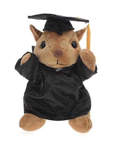 Plushland Squirrel Plush Stuffed Animal Toys Present Gifts for Graduation Day, Personalized Text, Name or Your School Logo on Gown, Best for Any Grad School Kids 12 Inches(New Black Cap and Gown)