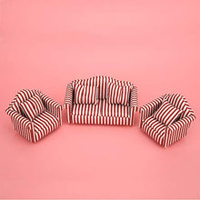 Load image into Gallery viewer, GLOGLOW 1:12 Dollhouse Miniature Doll Stripe Sofa Couch 3-Piece Sofa Set with 4 Pillows Mini Doll House Decoration
