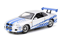 Jada Toys Fast & Furious 1:32 Brian's Nissan Skyline GT-R R34 Die-cast Car Silver/Blue, Toys for Kids and Adults