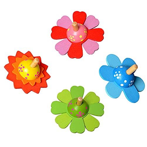 balacoo 4PCS Funny Colored Wooden Spinning Top Toy Cartoon Unisex Child Educational Toy