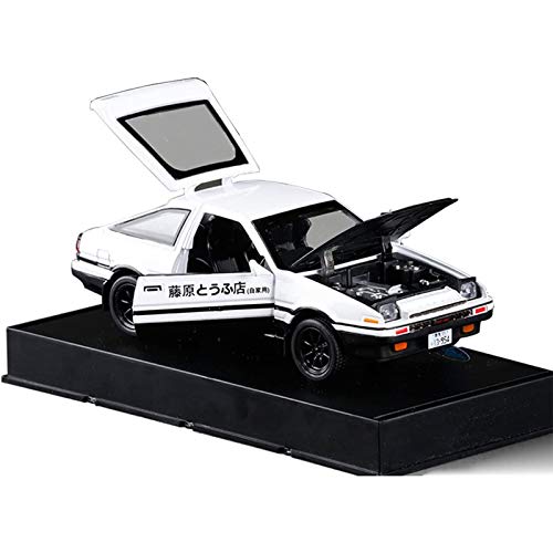 KMT 1:32 Initial D Toyota Trueno AE86 Alloy Diecast Car Model, Sports Car Toys ,Pull Back Vehicles Toy Cars (Black Hood+White)
