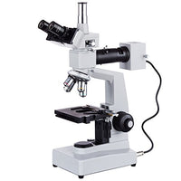 AmScope ME300TZA Episcopic Trinocular Metallurgical Microscope, WF10x and WF16x Eyepieces, 40X-1600X Magnification, 20W Halogen Illumination with Rheostat, Double-Layer Mechanical Stage, Sliding Head,
