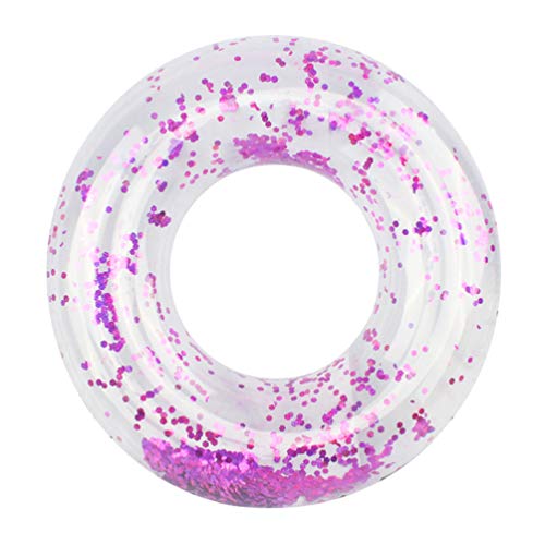 Yardwe Inflatable Swim Ring Bling Confetti Pool Float Round Tube Swimming Practice Training Ring Toy Summer Party Favors for Women Men Purple Diameter 85cm