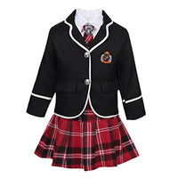 JEEYJOO Girls Anime Cosplay Costume School Uniform Outfits Long Sleeve Jacket Shirt Tie Skirt Set Black 4-5